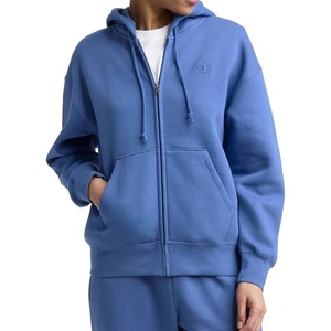 Champion Women’s Full Zip Fleece Hoodie, Loose Fit, Midweight, C Logo, Available in Regular and Plus(Coastal Fjord – C Logo)