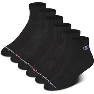 Champion Women’s High Quarter Socks – 6-pack Cushioned Athletic Socks With Moisture-wicking, Arch Support (Size 5-9)(Black)