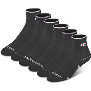 Champion Women’s High Quarter Socks – 6-pack Cushioned Athletic Socks With Moisture-wicking, Arch Support (Size 5-9)(Black Cuff Logo)