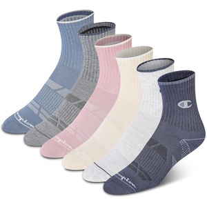 Champion Women’s High Quarter Socks – 6-pack Cushioned Athletic Socks With Moisture-wicking, Arch Support (Size 5-9)(Dark Blue Assorted)