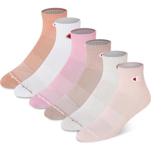 Champion Women’s High Quarter Socks – 6-pack Cushioned Athletic Socks With Moisture-wicking, Arch Support (Size 5-9)(Tan Multi)