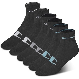 Champion Women’s High Quarter Socks – 6-pack Cushioned Athletic Socks With Moisture-wicking, Arch Support (Size 5-9)(True Black)
