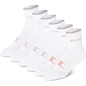 Champion Women’s High Quarter Socks – 6-pack Cushioned Athletic Socks With Moisture-wicking, Arch Support (Size 5-9)(True White)