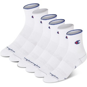 Champion Women’s High Quarter Socks – 6-pack Cushioned Athletic Socks With Moisture-wicking, Arch Support (Size 5-9)(White Cuff Logo)