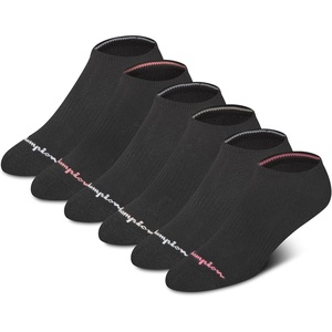 Champion Women’s Low Cut Beathable Moisture-Wicking Athletic Socks (6-Pack)(Black – Toe Logo)
