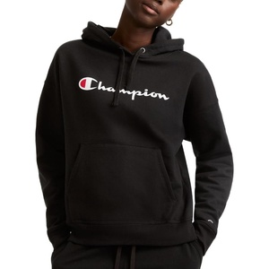 Champion Women’s Pullover Fleece Hoodie, Loose Fit, Midweight, Script Logo, Available in Regular and Plus(Black – Classic Script Logo)
