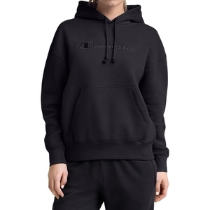 Champion Women’s Pullover Fleece Hoodie, Loose Fit, Midweight, Script Logo, Available in Regular and Plus(Black – Embroidered Script Logo)