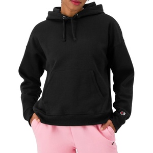 Champion Women’s Pullover Fleece Hoodie, Loose Fit, Midweight, Script Logo, Available in Regular and Plus(Black)