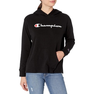 Champion Women’s Pullover Fleece Hoodie, Loose Fit, Midweight, Script Logo, Available in Regular and Plus(Black-champion Script (Retired))