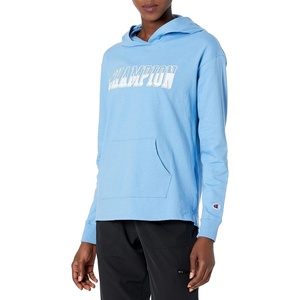 Champion Women’s Pullover Fleece Hoodie, Loose Fit, Midweight, Script Logo, Available in Regular and Plus(Team Light Blue)
