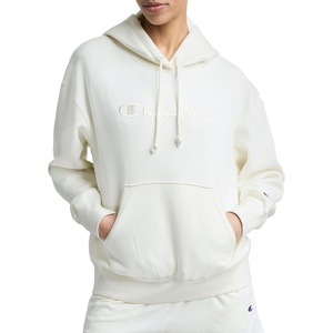 Champion Women’s Pullover Fleece Hoodie, Loose Fit, Midweight, Script Logo, Available in Regular and Plus(Unbleached Cotton – Embroidered Script Logo)