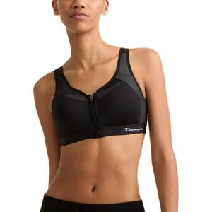 Champion Women’s Sports Bra, Motion Control Front-Zip, High-Impact Maximum Support, Breathable, Moisture-Wicking(Black)