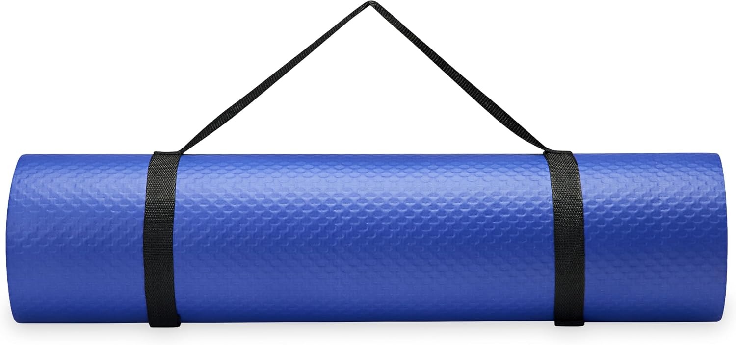image:imageChampion 10mm Exercise Mat Cushioned NonSlip Workout Mat with Textured Base for Yoga Pilates Stretching amp FloorBased Training Lightweight NBR Material Includes CarryOn StrapBlue