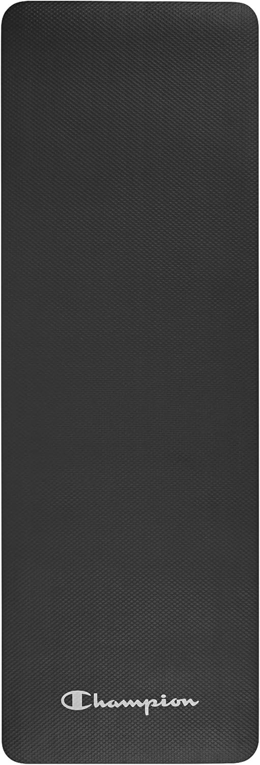 image:imageChampion 10mm Exercise Mat Cushioned NonSlip Workout Mat with Textured Base for Yoga Pilates Stretching amp FloorBased Training Lightweight NBR Material Includes CarryOn StrapBlack