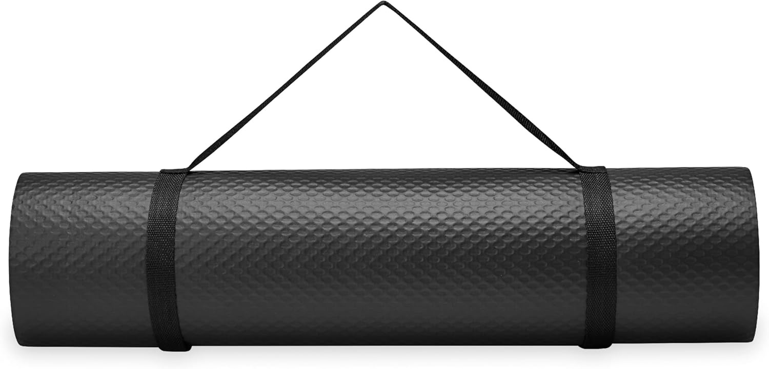 image:imageChampion 10mm Exercise Mat Cushioned NonSlip Workout Mat with Textured Base for Yoga Pilates Stretching amp FloorBased Training Lightweight NBR Material Includes CarryOn StrapBlack