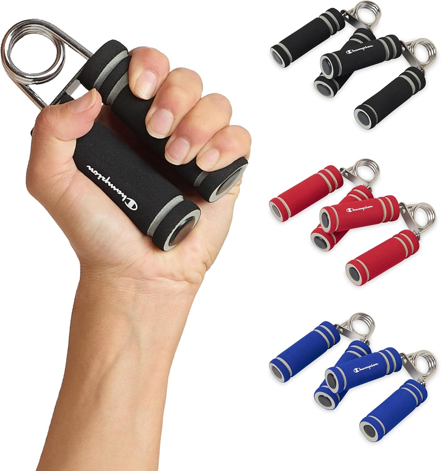 image:imageChampion 2Pack Hand Grip Strengthener Medium Resistance Grip Strength Trainer with Soft Foam Handles Forearm and Wrist Trainer for Home Gym Workouts Stress Relief and Daily ConditioningRed