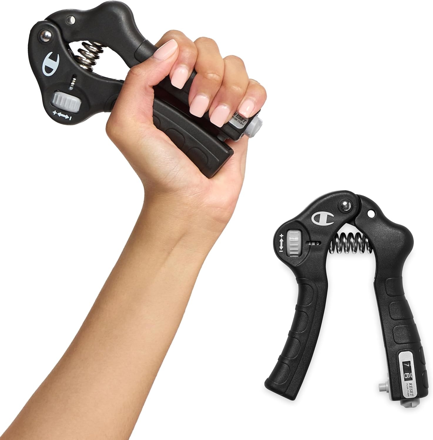 image:imageChampion 2Pack Hand Grip Strengthener Medium Resistance Grip Strength Trainer with Soft Foam Handles Forearm and Wrist Trainer for Home Gym Workouts Stress Relief and Daily ConditioningGreyBlack