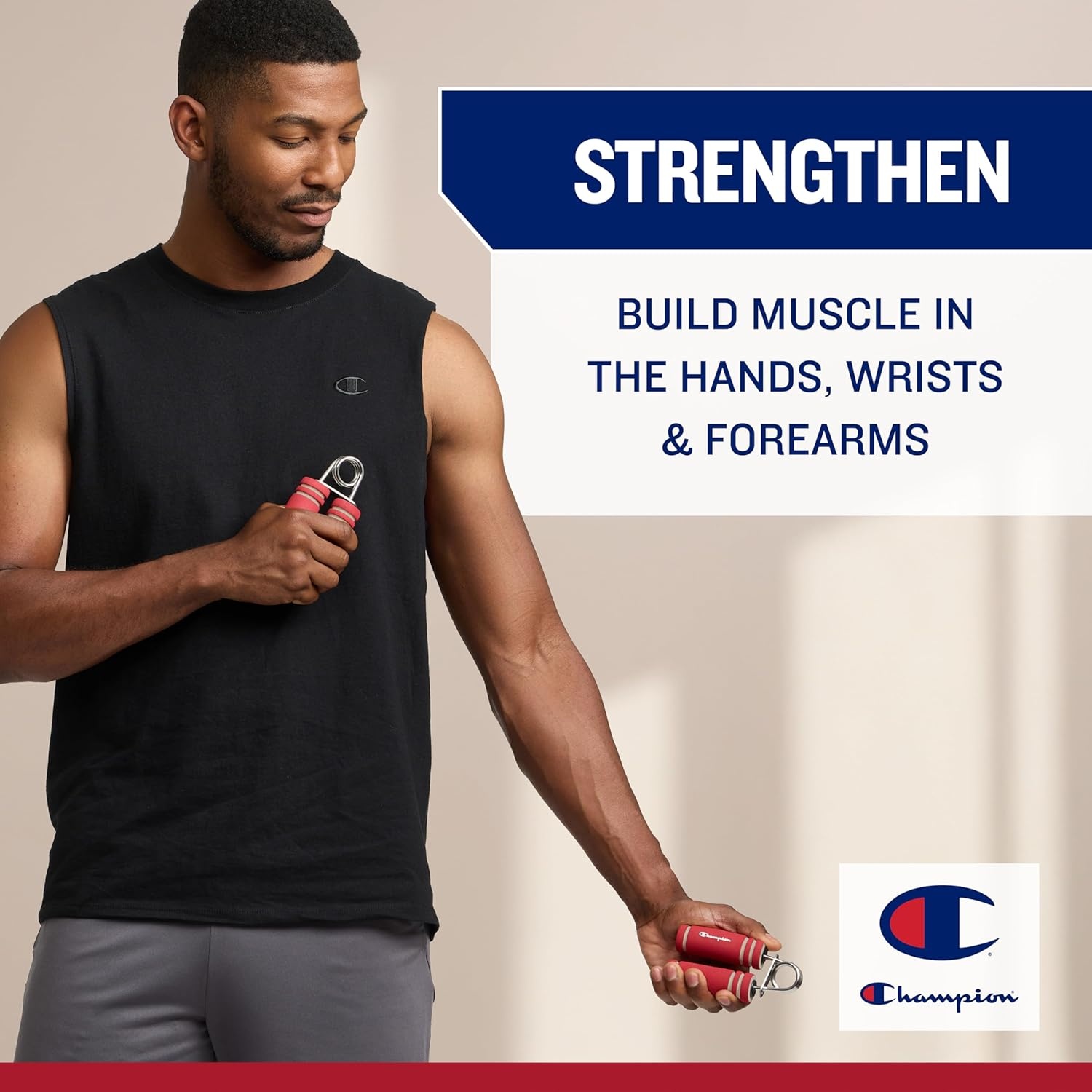 image:imageChampion 2Pack Hand Grip Strengthener Medium Resistance Grip Strength Trainer with Soft Foam Handles Forearm and Wrist Trainer for Home Gym Workouts Stress Relief and Daily ConditioningBlue