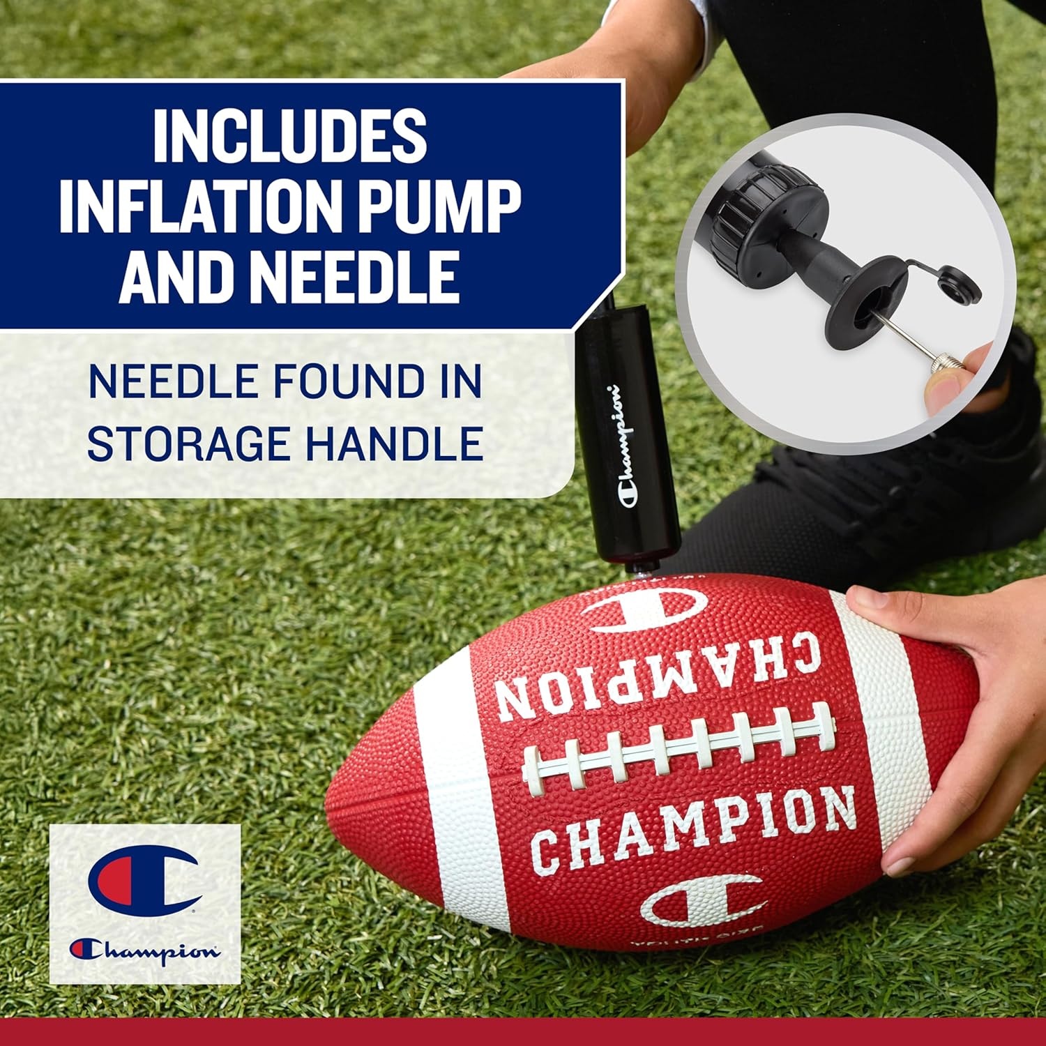image:imageChampion Blitz Football AllWeather Football Enhanced Grip Durable Rubber Cover and Molded Laces for Outdoor Sports amp Training Includes 6 Ball PumpTango RedWhite