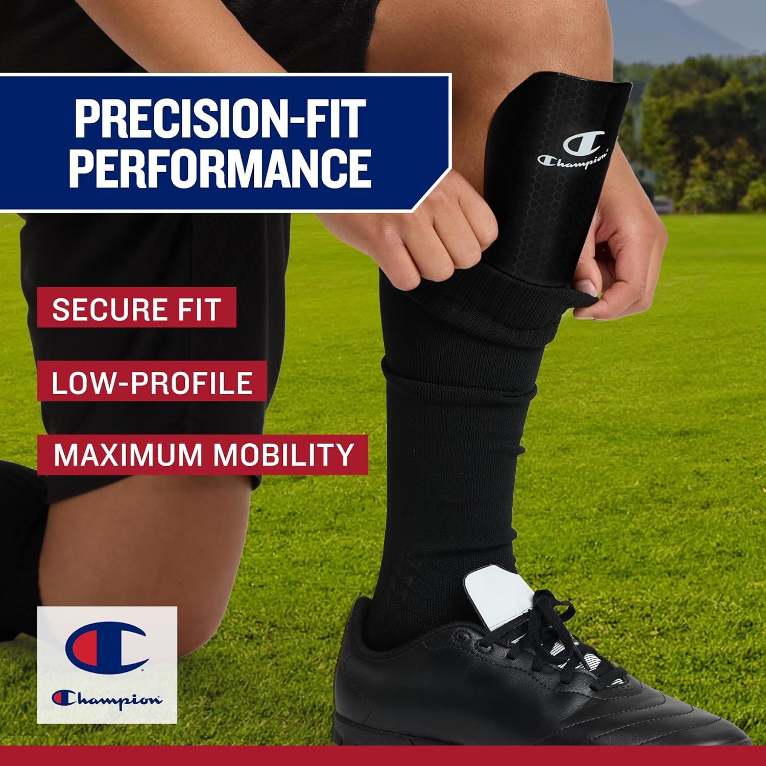 image:imageChampion Defender Elite Youth Soccer Shin Guards Slipin Curved Plastic Plate and EVA Foam Interior for a Contoured Fit for BoysGirls Soccer GameLargeXLarge
