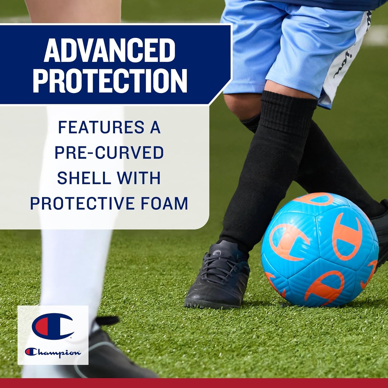 image:imageChampion Defender Elite Youth Soccer Shin Guards Slipin Curved Plastic Plate and EVA Foam Interior for a Contoured Fit for BoysGirls Soccer GameLargeXLarge