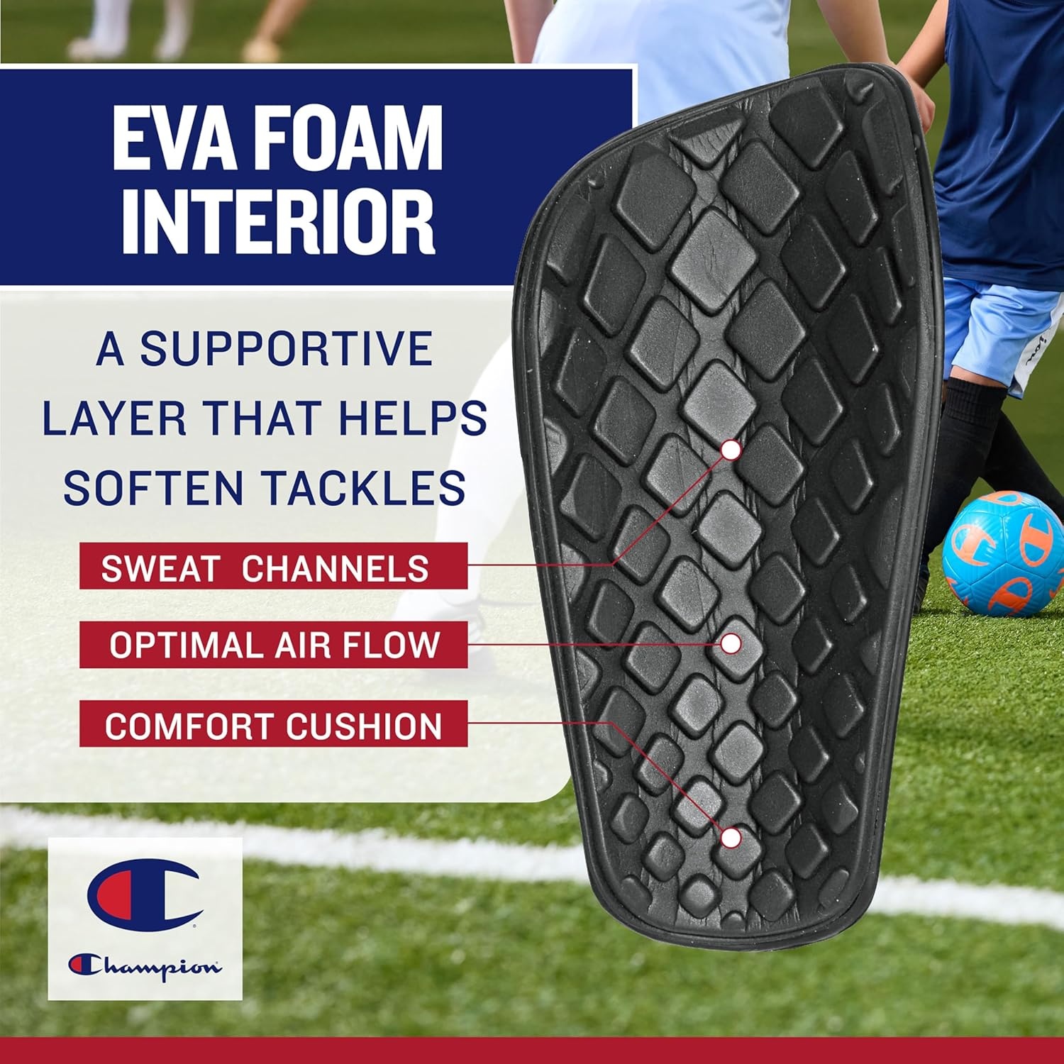 image:imageChampion Defender Elite Youth Soccer Shin Guards Slipin Curved Plastic Plate and EVA Foam Interior for a Contoured Fit for BoysGirls Soccer GameLargeXLarge