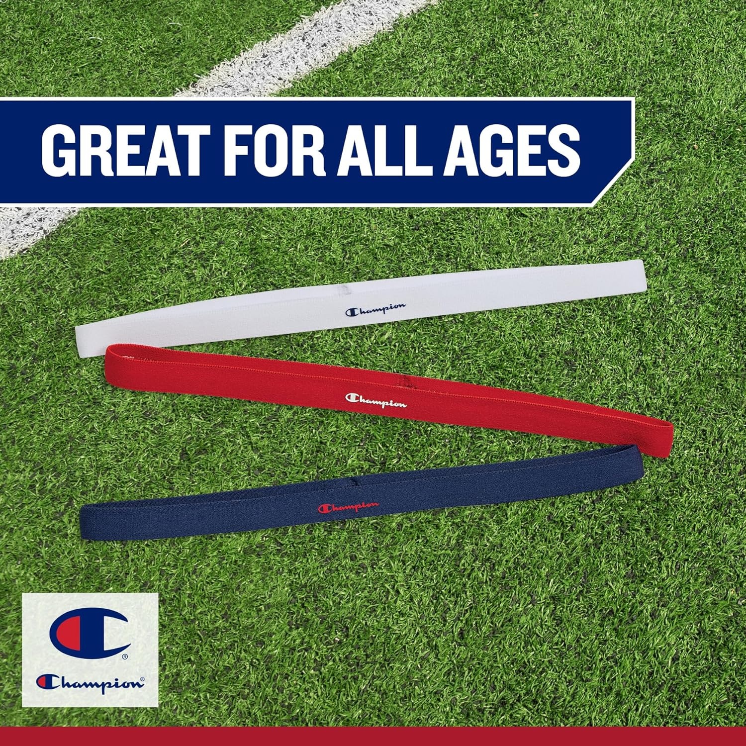 image:imageChampion Game Day Headbands 3Pack NonSlip Silicone Grip Athletic Headbands One Size Fits MostWHITETANGO REDMEDIEVAL BLUE