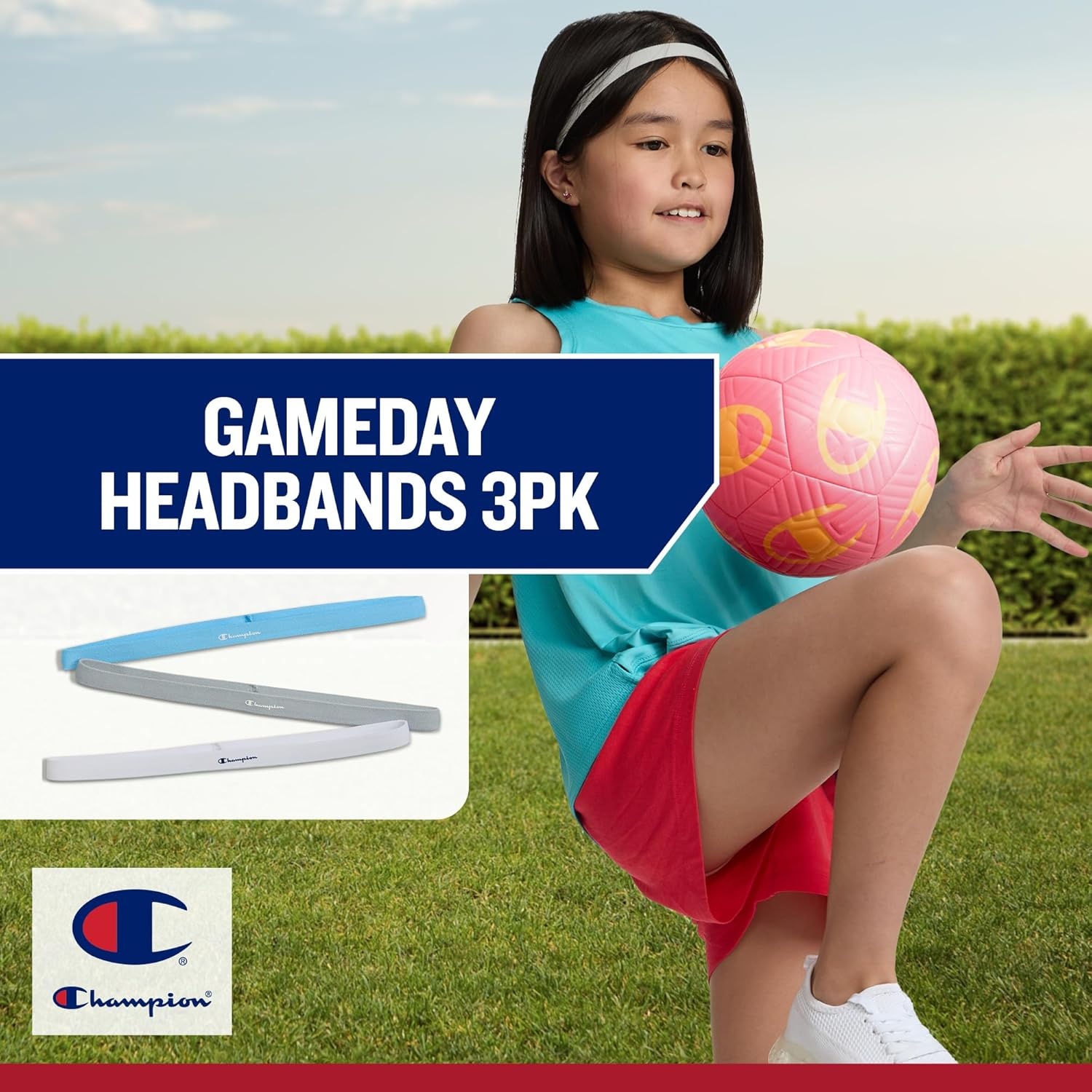 image:imageChampion Game Day Headbands 3Pack NonSlip Silicone Grip Athletic Headbands One Size Fits MostWHITETANGO REDMEDIEVAL BLUE