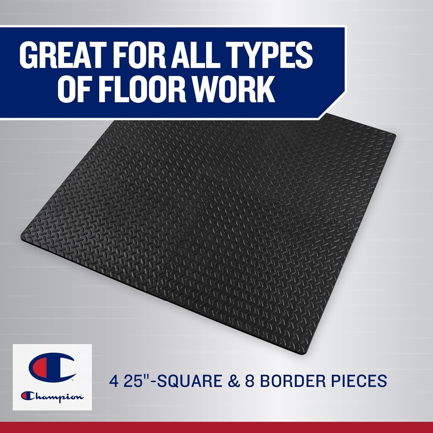 image:imageChampion Interlocking Foam Floor Tiles 12mm Thick EVA Foam Exercise Mat Set with 4 Interlocking Mats amp 8 Border Pieces NonSlip Cushioned Flooring for Home Workout Yoga Stretching and Pilates