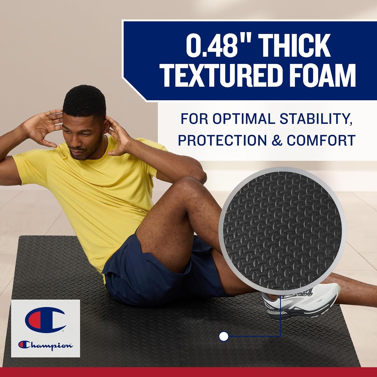 image:imageChampion Interlocking Foam Floor Tiles 12mm Thick EVA Foam Exercise Mat Set with 4 Interlocking Mats amp 8 Border Pieces NonSlip Cushioned Flooring for Home Workout Yoga Stretching and Pilates