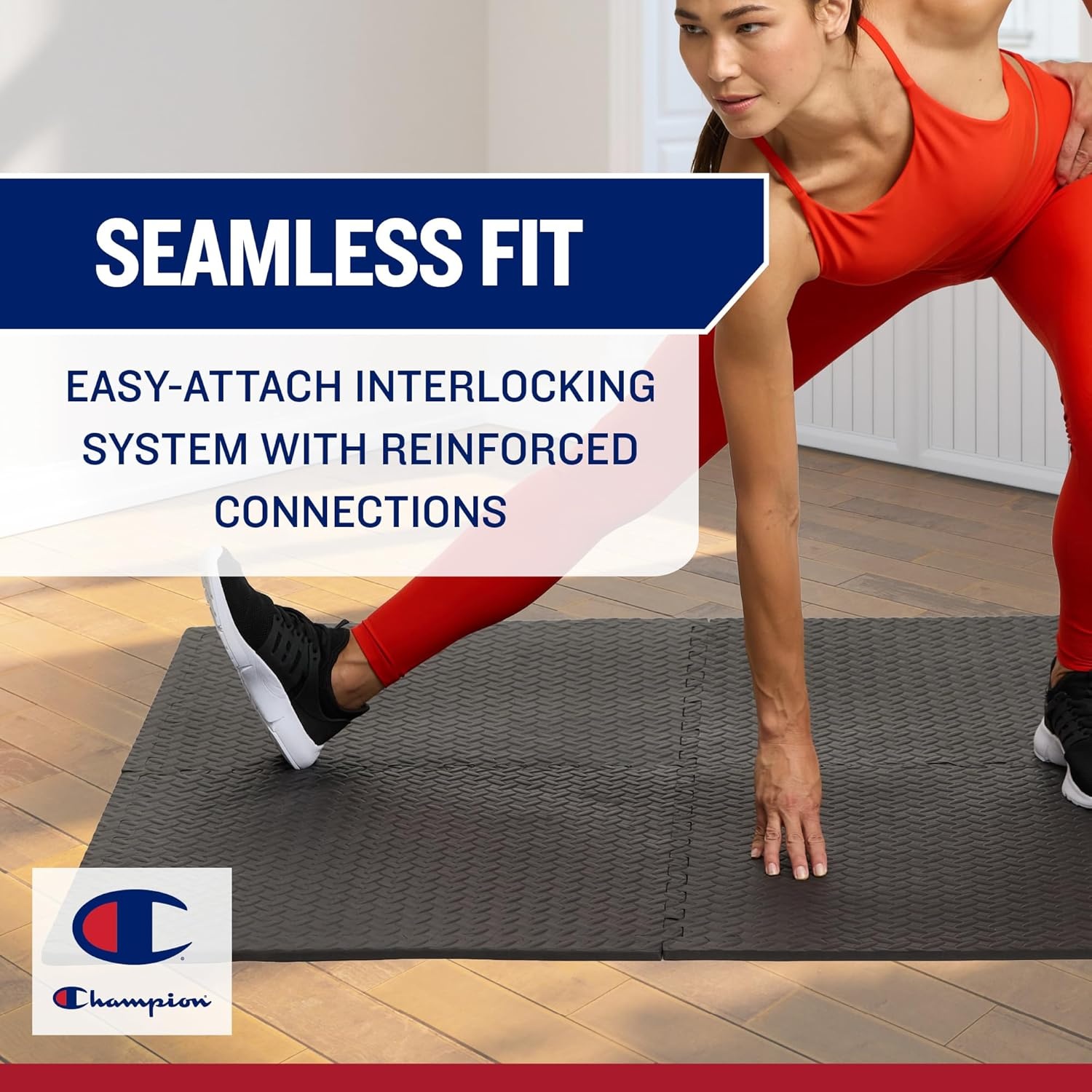 image:imageChampion Interlocking Foam Floor Tiles 12mm Thick EVA Foam Exercise Mat Set with 4 Interlocking Mats amp 8 Border Pieces NonSlip Cushioned Flooring for Home Workout Yoga Stretching and Pilates