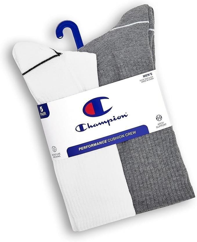 image:imageChampion Mens Crew Socks Moisturewicking Athletic Socks With Cushioning amp Arch Support Size 612Assorted