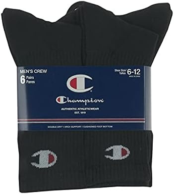 image:imageChampion Mens Crew Socks Moisturewicking Athletic Socks With Cushioning amp Arch Support Size 612Black Crew C 6 Pack