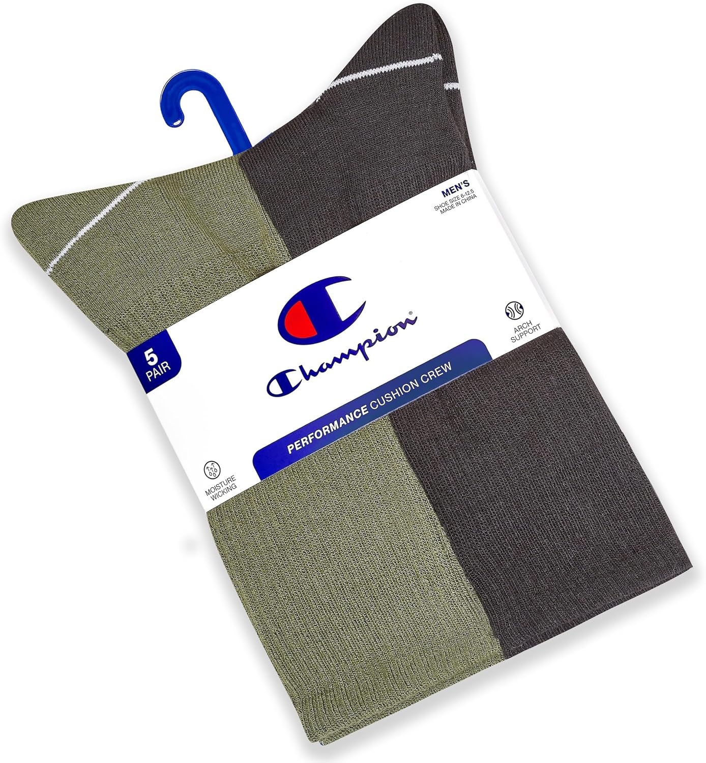 image:imageChampion Mens Crew Socks Moisturewicking Athletic Socks With Cushioning amp Arch Support Size 612GreenGreyBlue Assorted