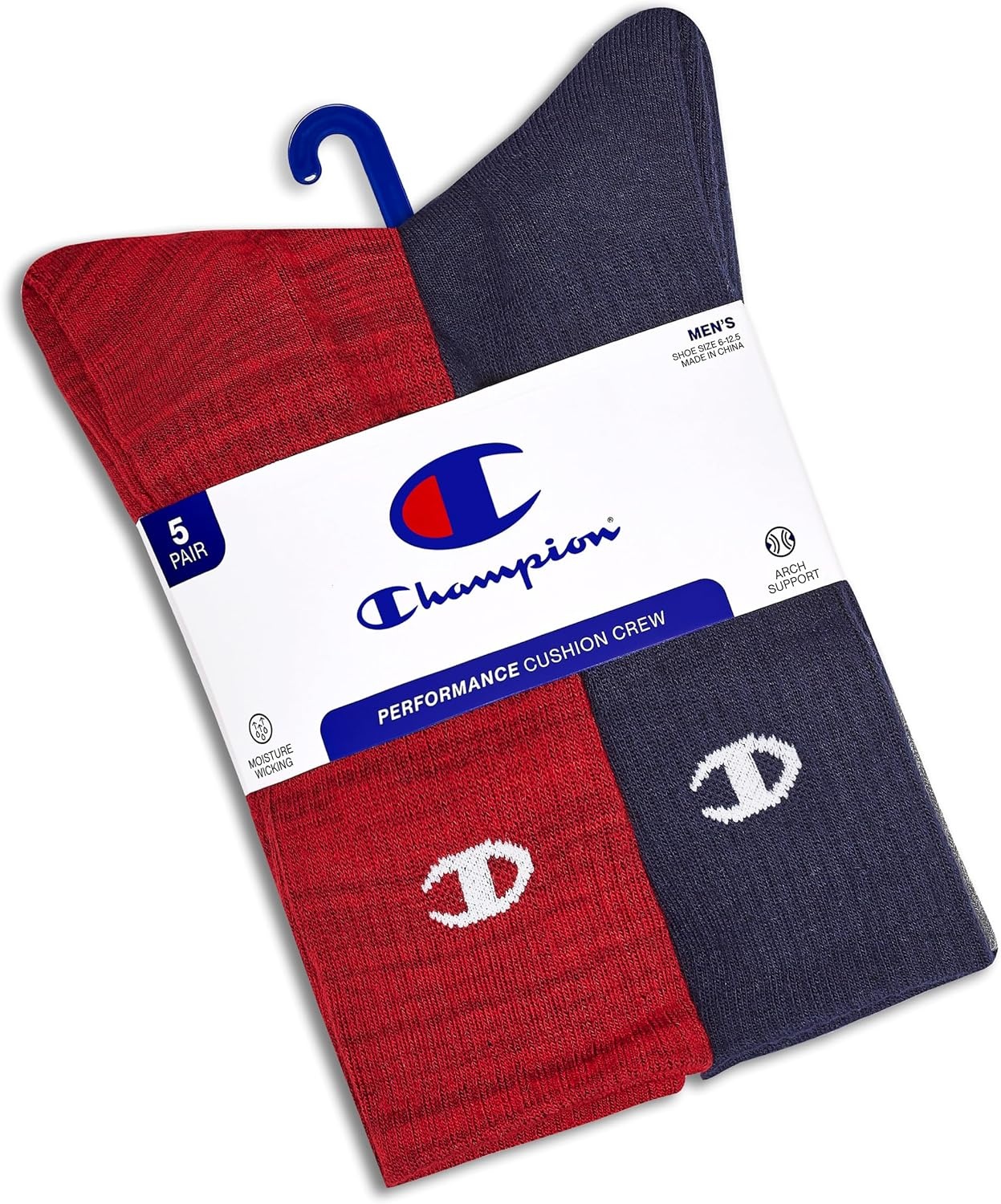 image:imageChampion Mens Crew Socks Moisturewicking Athletic Socks With Cushioning amp Arch Support Size 612Red Assorted