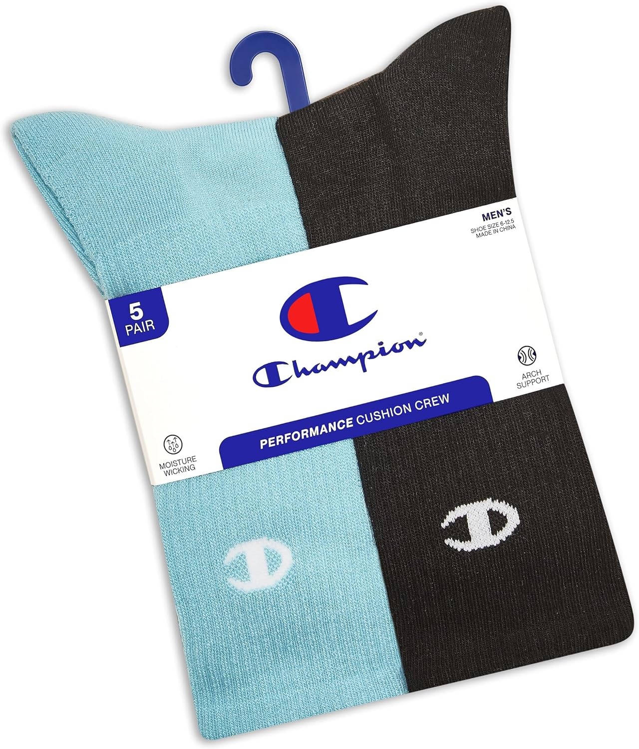 image:imageChampion Mens Crew Socks Moisturewicking Athletic Socks With Cushioning amp Arch Support Size 612TanBlueBlack Multi