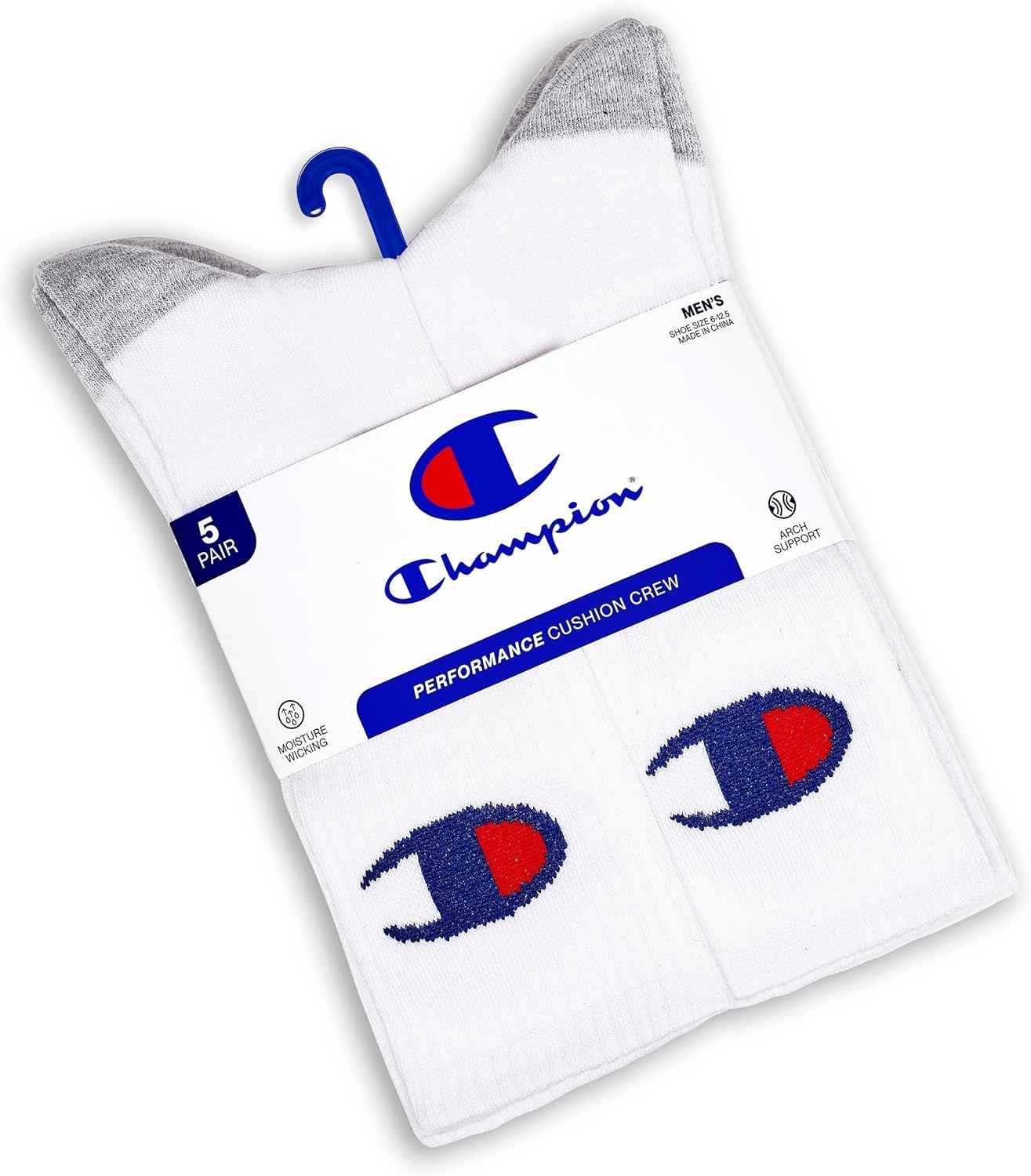 image:imageChampion Mens Crew Socks Moisturewicking Athletic Socks With Cushioning amp Arch Support Size 612White Cuff Logo