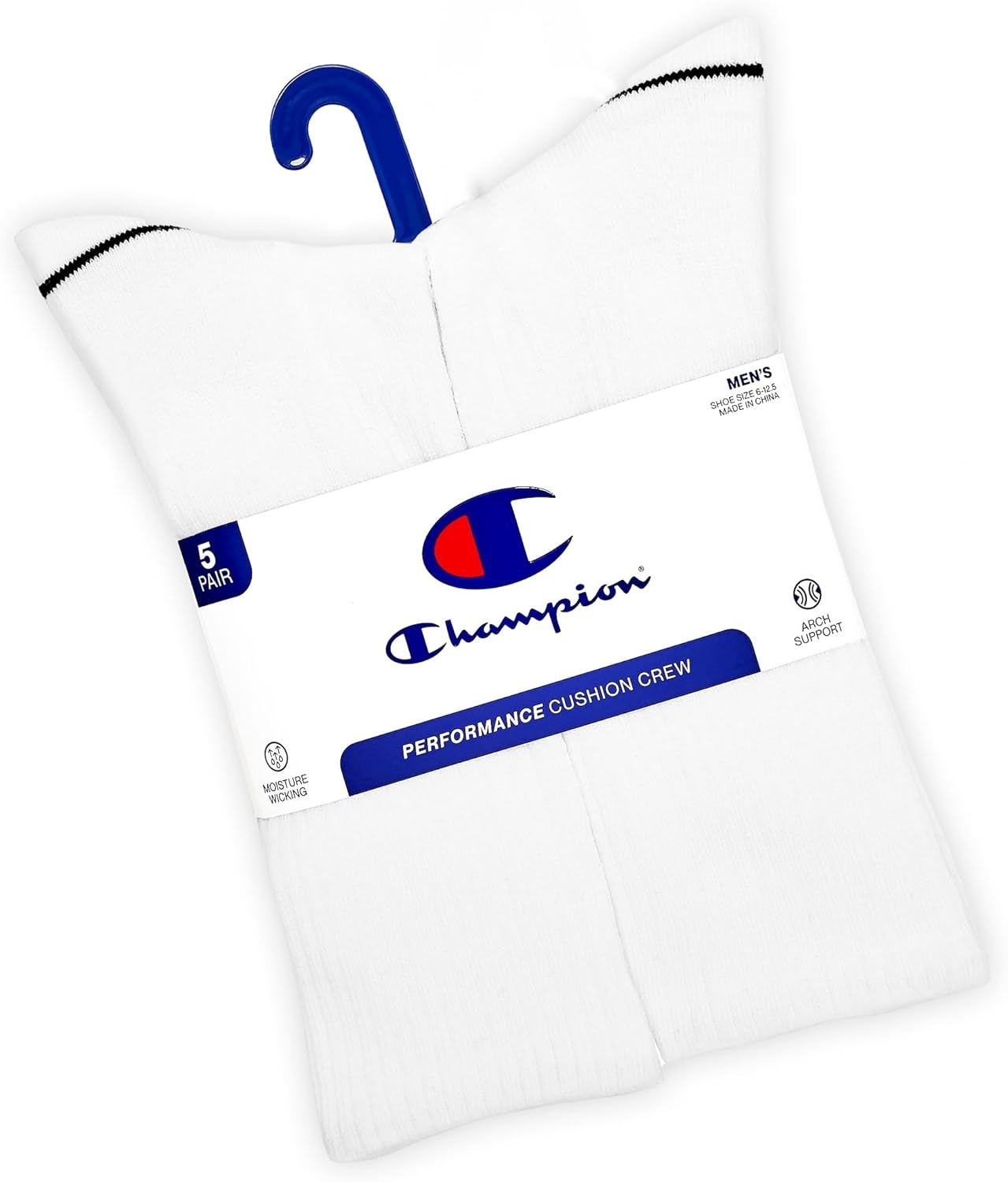 image:imageChampion Mens Crew Socks Moisturewicking Athletic Socks With Cushioning amp Arch Support Size 612White HeelToe