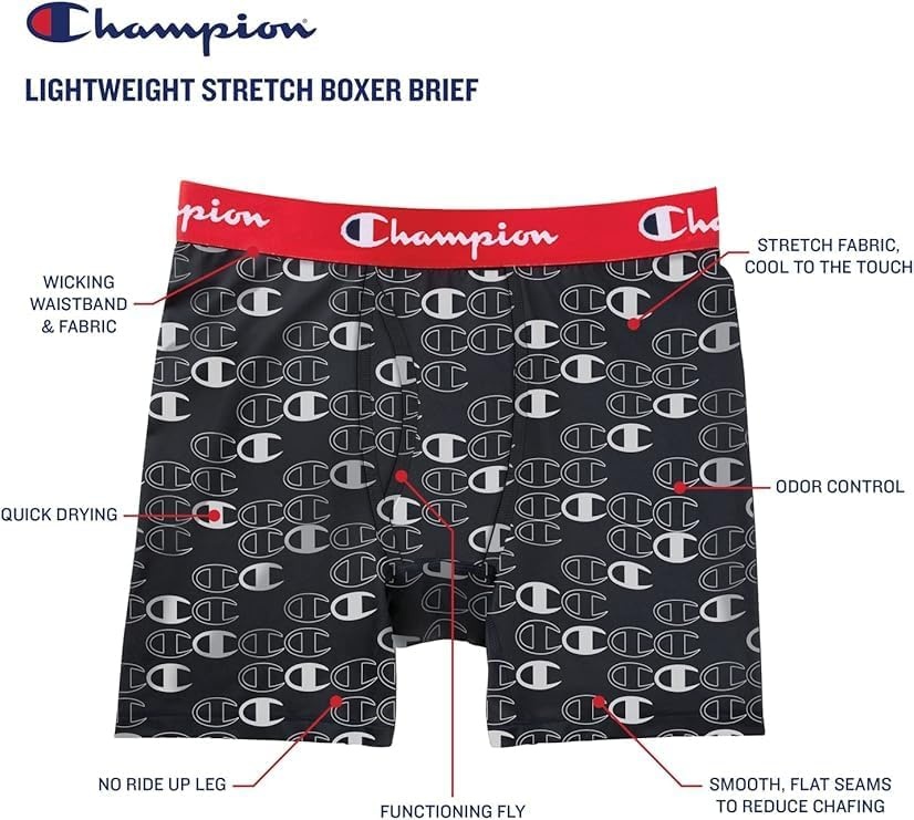 image:imageChampion Mens Everyday Active Lightweight Stretch Boxer Briefs 5 PackBlackGrey 5 Pack