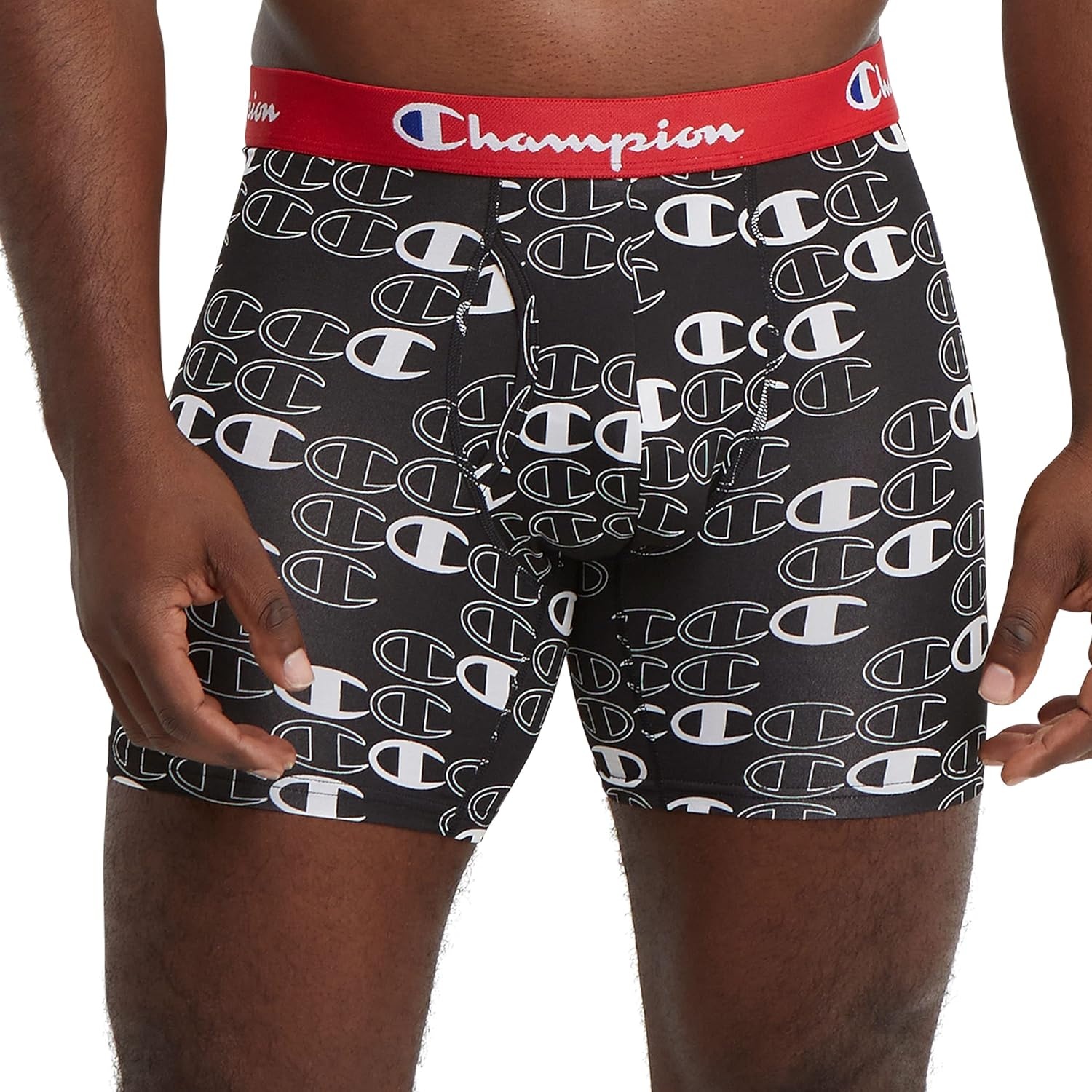 image:imageChampion Mens Everyday Active Lightweight Stretch Variety Boxer Briefs 3 PackNew EbonyNew Ebony With C Logo Print Silverstone 3 Pack
