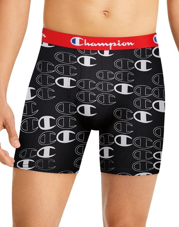 image:imageChampion Mens Everyday Active Lightweight Stretch Variety Boxer Briefs 3 PackNew EbonyNew Ebony With C Logo Print Silverstone 3 Pack