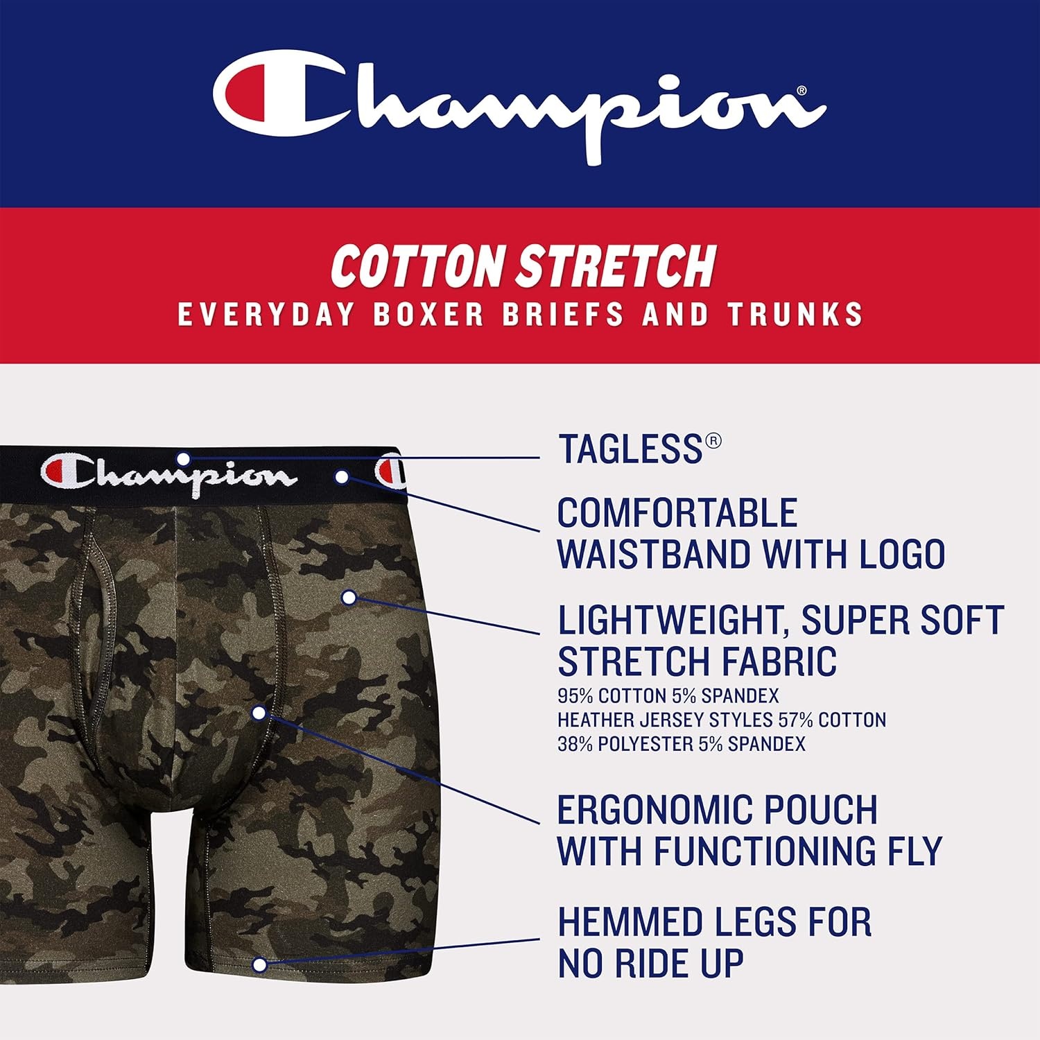 image:imageChampion Mens Everyday Cotton Stretch Boxer Briefs 3 PackBlackBlackOxford Grey Heather 3 Pack