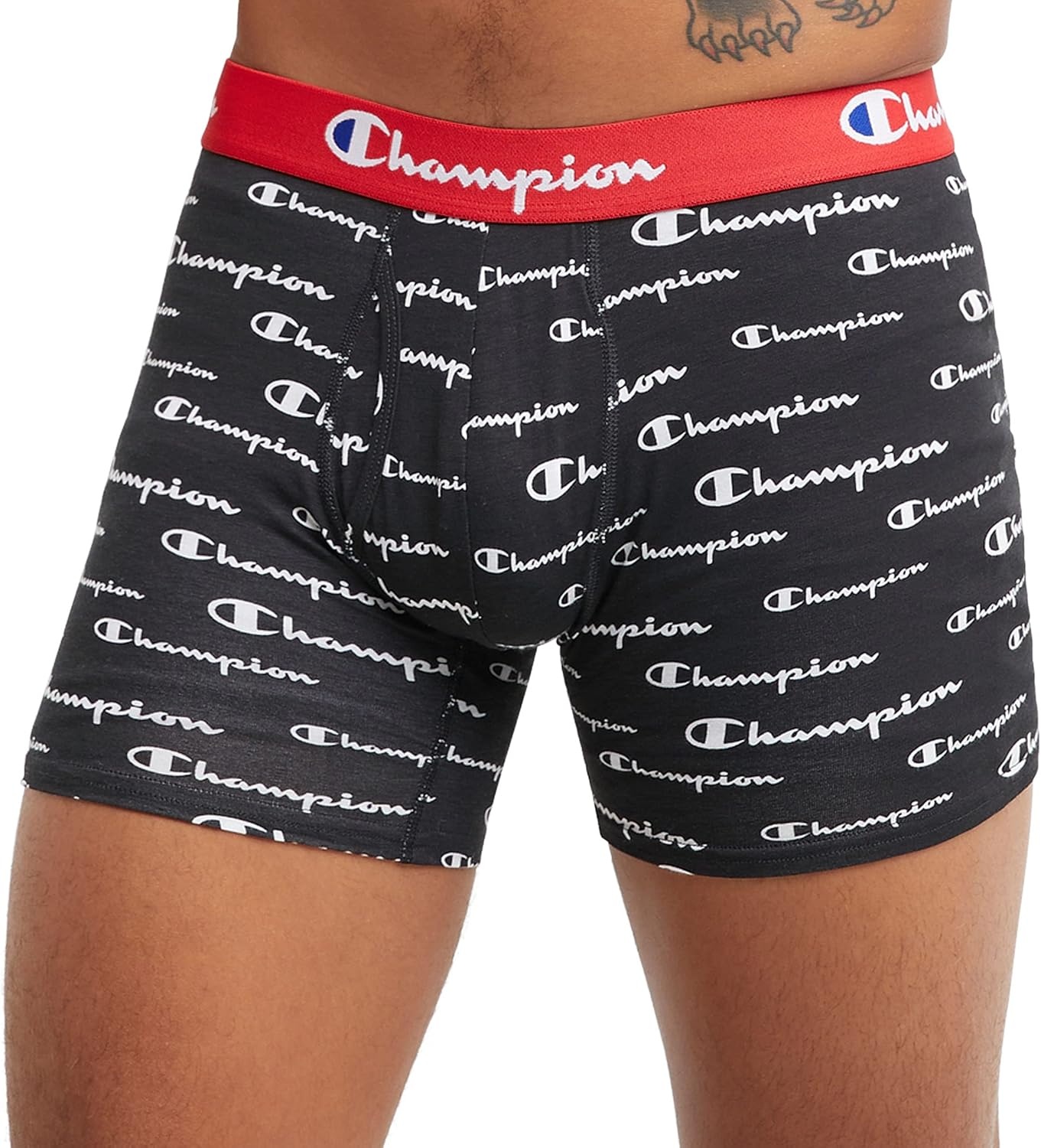 image:imageChampion Mens Everyday Cotton Stretch Boxer Briefs 3 PackBlackOxford Grey HeatherBlack Script Logo 3 Pack