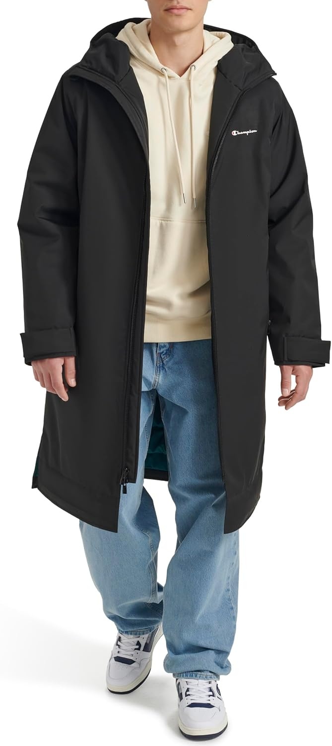 image:imageChampion Mens Fulllength Sideline Hooded Jacket With Quilted LiningBlack