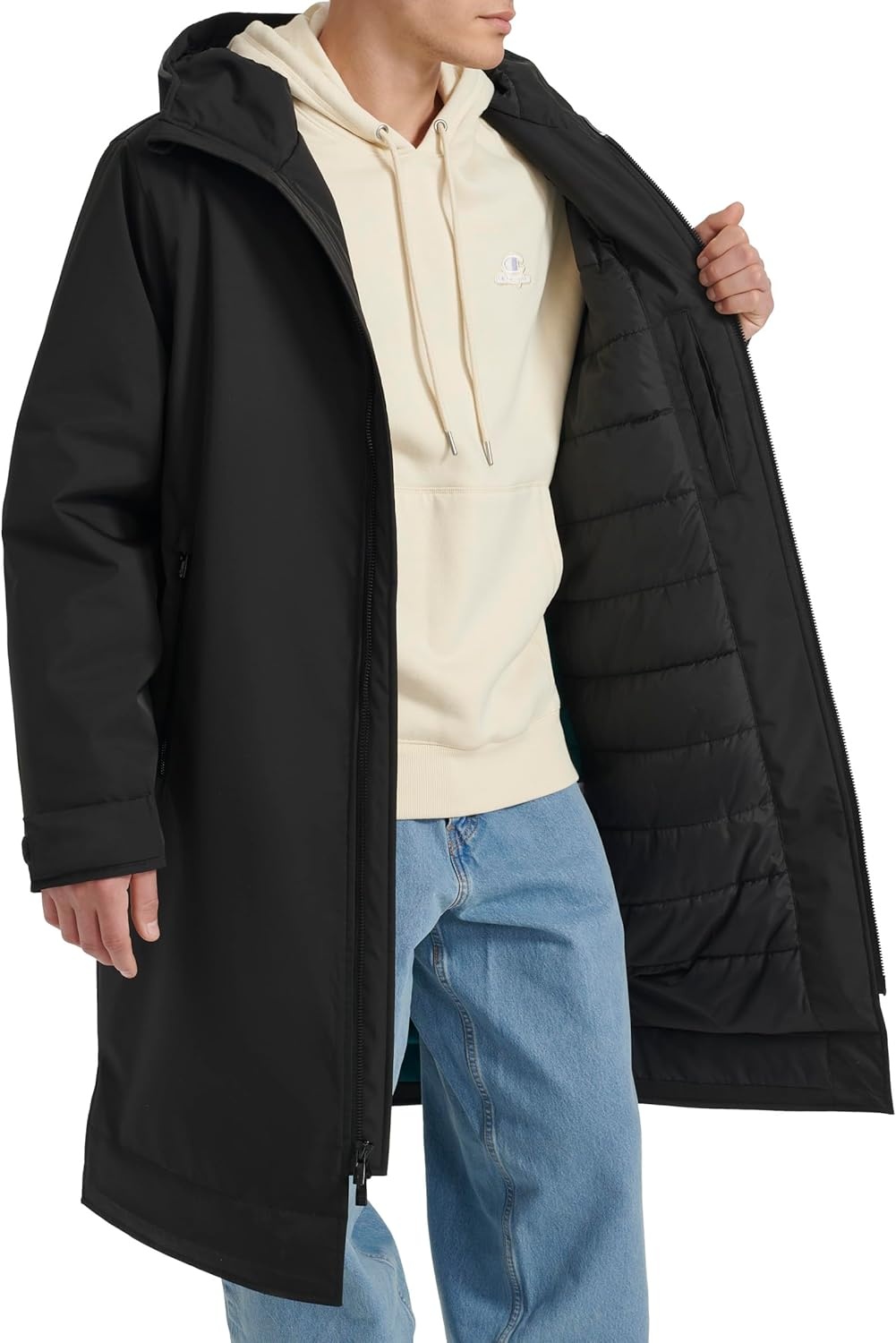 image:imageChampion Mens Fulllength Sideline Hooded Jacket With Quilted LiningBlack