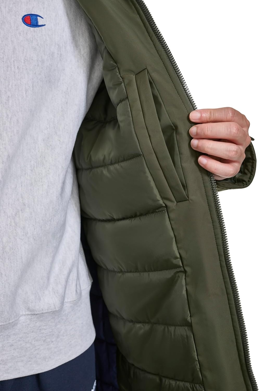 image:imageChampion Mens Fulllength Sideline Hooded Jacket With Quilted LiningForest Night