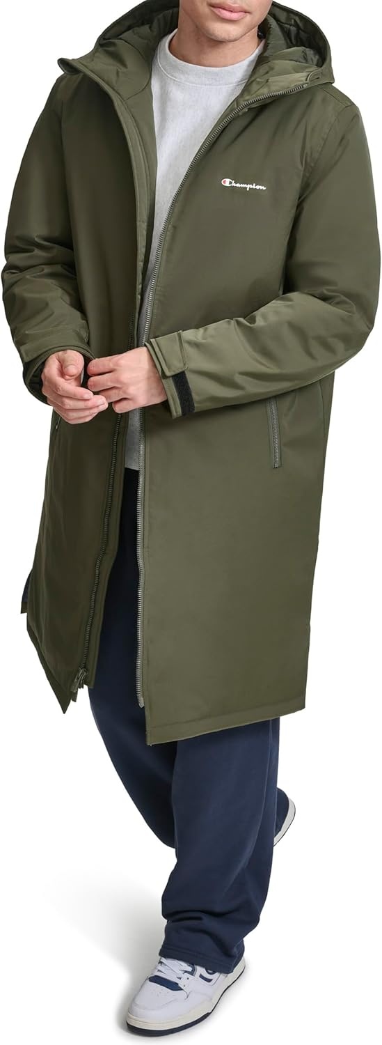 image:imageChampion Mens Fulllength Sideline Hooded Jacket With Quilted LiningForest Night