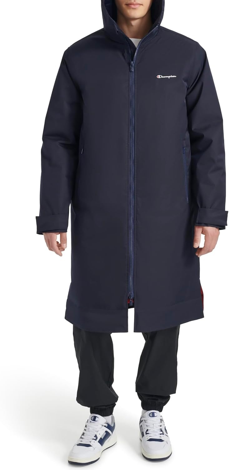 image:imageChampion Mens Fulllength Sideline Hooded Jacket With Quilted LiningPeacoat