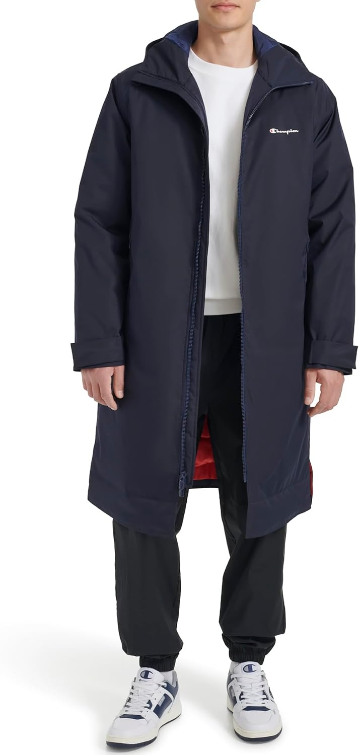 image:imageChampion Mens Fulllength Sideline Hooded Jacket With Quilted LiningPeacoat