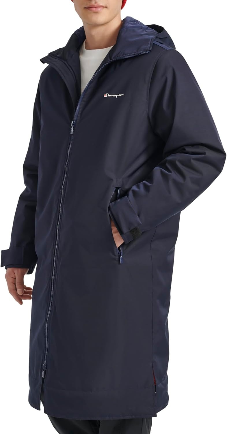 image:imageChampion Mens Fulllength Sideline Hooded Jacket With Quilted LiningPeacoat